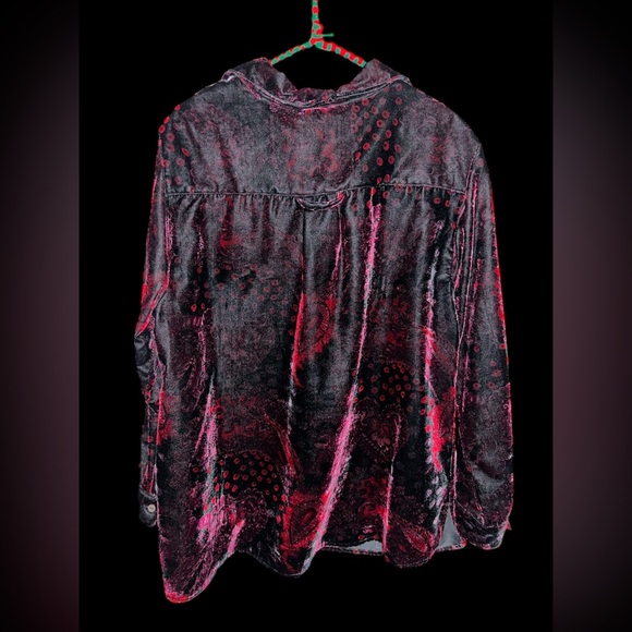 White Stag Womens Button Up Top Plus  14W 16W Burgundy  Velvet Shirt Tunic - Picture 2 of 3